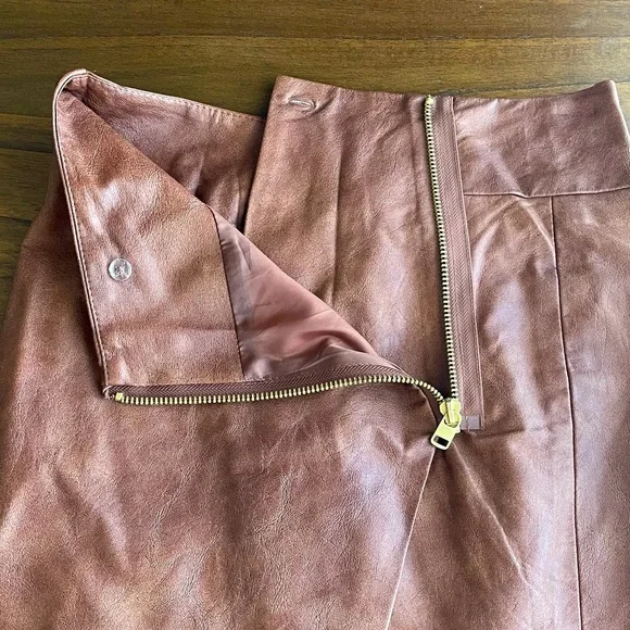 2/$30 - H&M Brown Faux Leather Asymmetrical Wrap Skirt - Size 4 - Picture 3 of 4